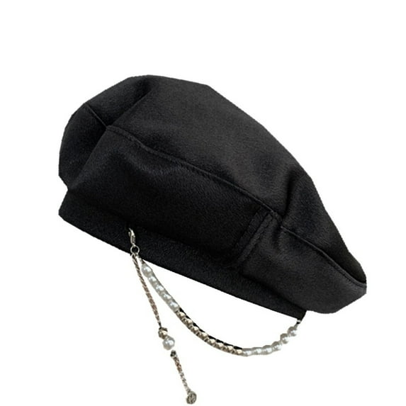 Women Beret Hat French Beret Artist Beret Cap with Pearl Chain