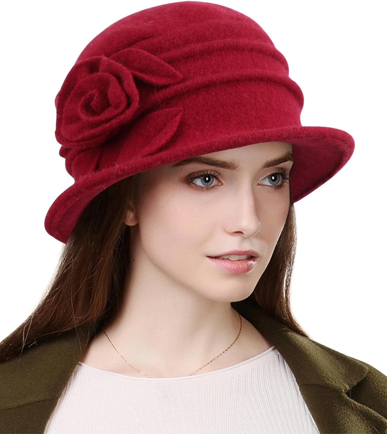 Fleece Beret Hat Classic Winter Bucket Hat French Vintage Floral Womens Bell Beret Hat French Vintage Floral Fleece Cloche  main image 3