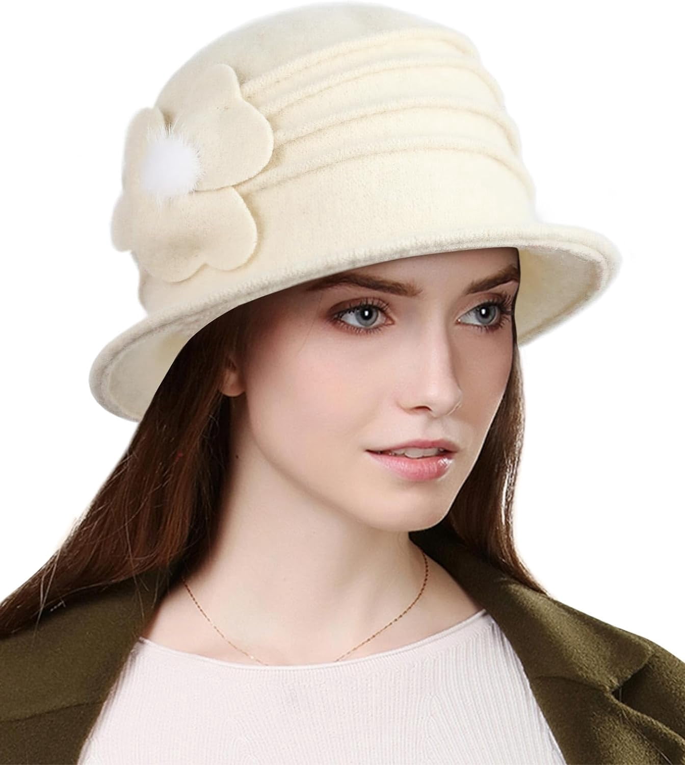 Women Wool Beret Hat Vintage Floral French Cloche Winter Classic Casual Warm Woman Hats - Vintage Floral Wool Berets for Winter main image 2
