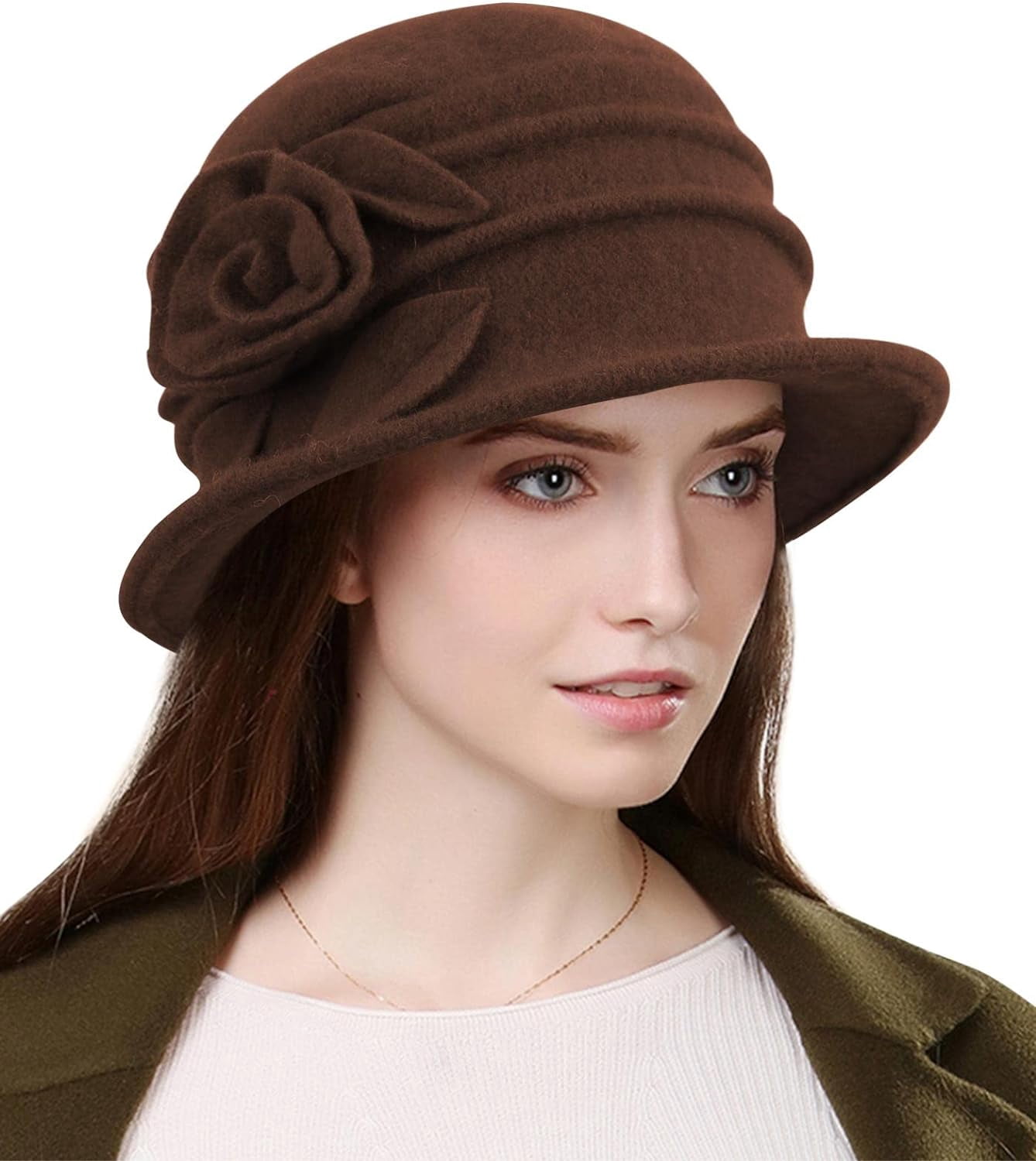 Wool Blend Beret Hat Vintage Floral Cloche Winter Hat Womens 1920s Look 100% Wool Beret Beanie Cloche Bucket  main image 4