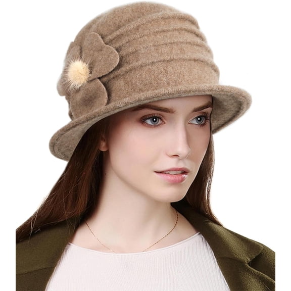 Women Beret Hat French Vintage Floral Wool Dress Cloche Classic Winter Hat