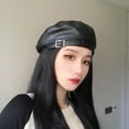 thumbnail image 1 of Women Beret Hat Leather Beret French Black Beret Artist Beret Cap, 1 of 4