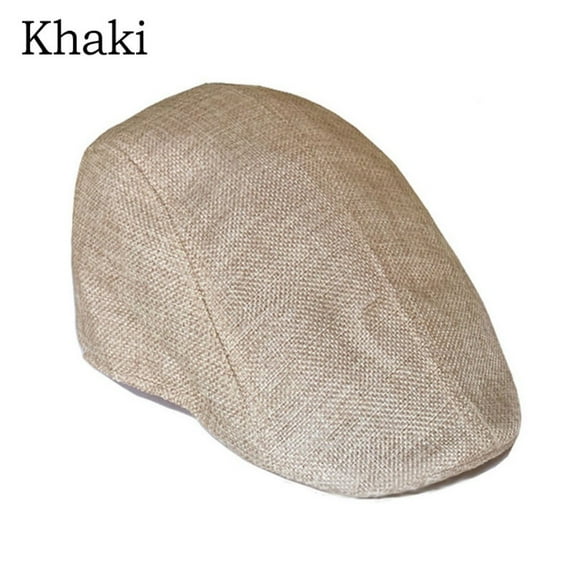Women Beret Linen Sun Hat Hat Vintage Men Flat Cap Golf Driving Hat KHAKI