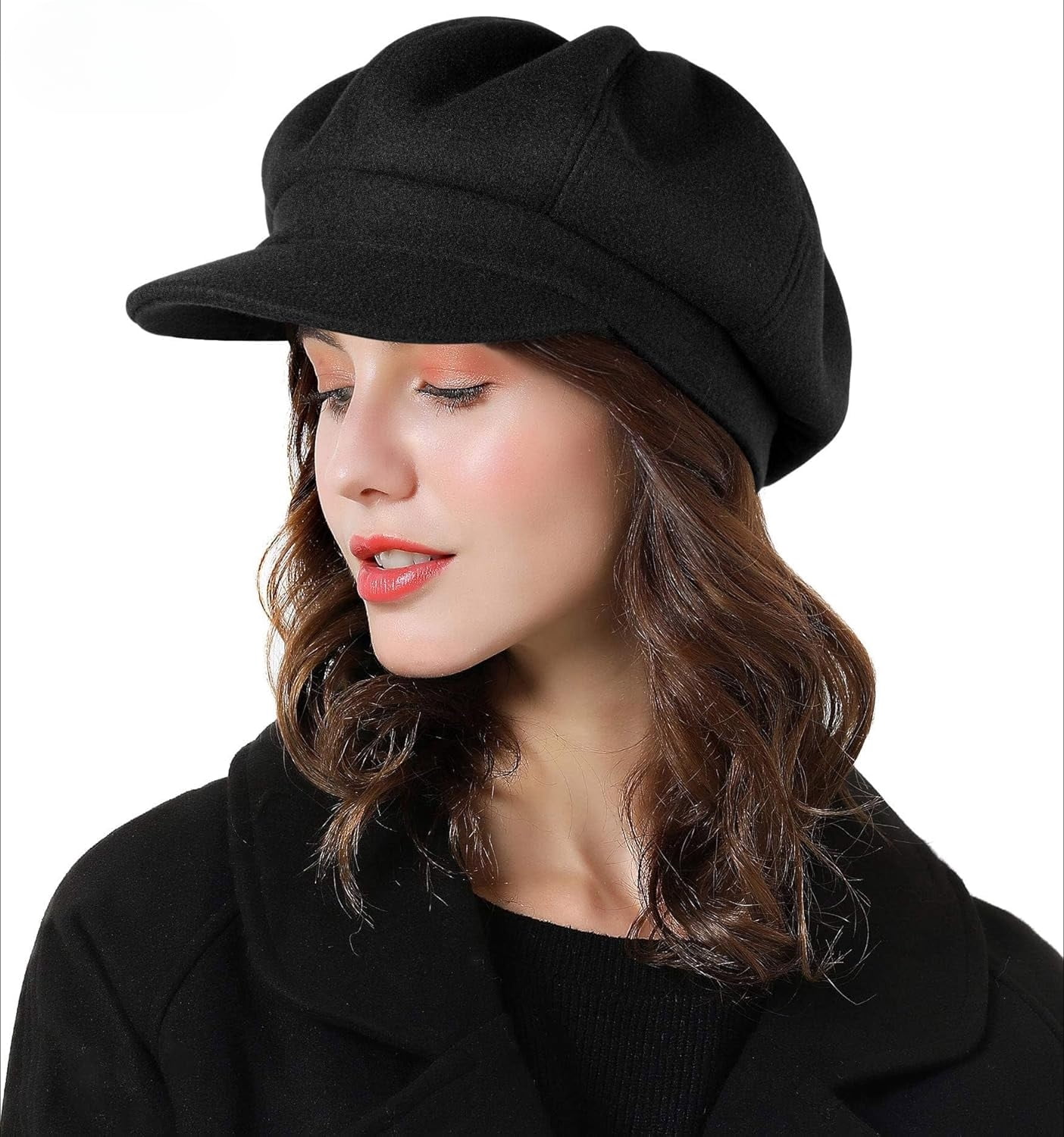 7199 Fall/spring Newsboy Cap For Women,woolly Beret Hat,can Be Attached A Oversized Brown and Black Wool Newsboy Cap, Brown and Black  main image 3