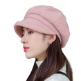 thumbnail image 1 of Women Beret Retro Thick Solid Color Casual Curled Edge Keep Warm Elegant Short Brim Octagonal Cap for Daily Wear, 1 of 7
