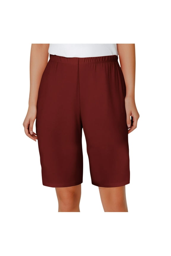 Women Bermuda Shorts No Pocket Straight Leg Short Pant Classic Fit Dress Shorts High Waist Elastic Shorts Pure Color Work Shorts 2025 Trendy Casual Clothes