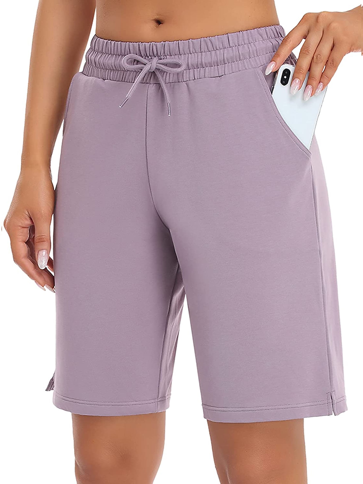 Women Bermuda Shorts with Pockets Lounge Athletic Walk Knee Length Workout Pajama Biker Shorts
