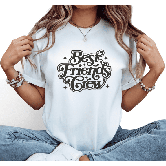 Women Best Friends Crew Graphic Crew Neck Printed Cotton T Shirt Friend Group Top White S-5XL