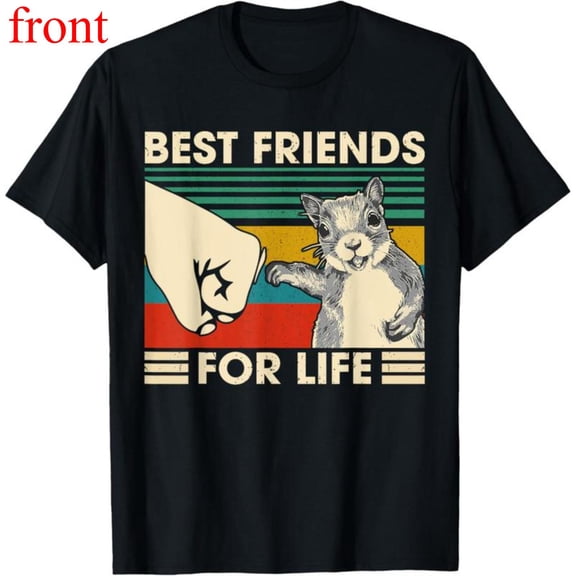 Women Best Friends Squirrel Graphic Breathable T Shirt Casual Short Sleeve Round Neck Top Black S-5XL