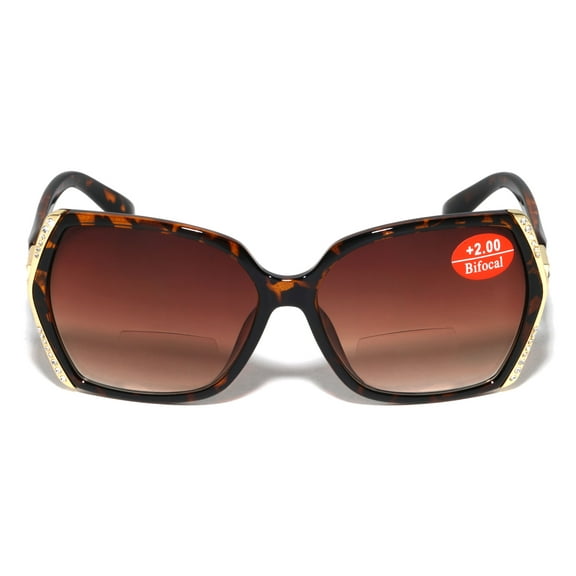 Women Bifocal Oversized Reading Sunglasses with Rhinestones - UV 400 Protection Outdoor Reader Glasses 2.50