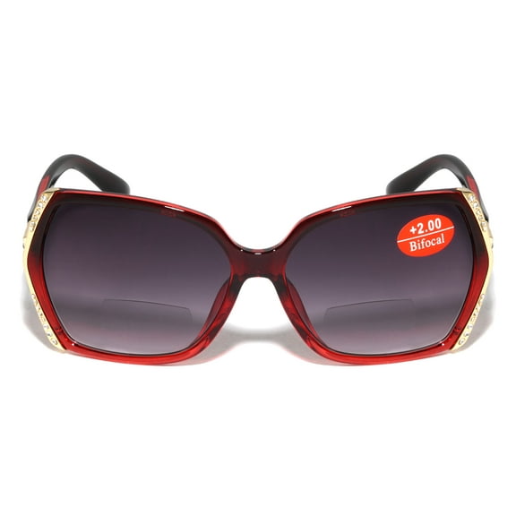 Women Bifocal Oversized Reading Sunglasses with Rhinestones - UV 400 Protection Outdoor Reader Glasses +2.50