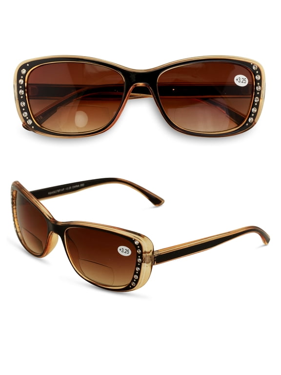 Women Bifocal Reading Sunglasses Reader Glasses Fashion Rhinestone Translucent