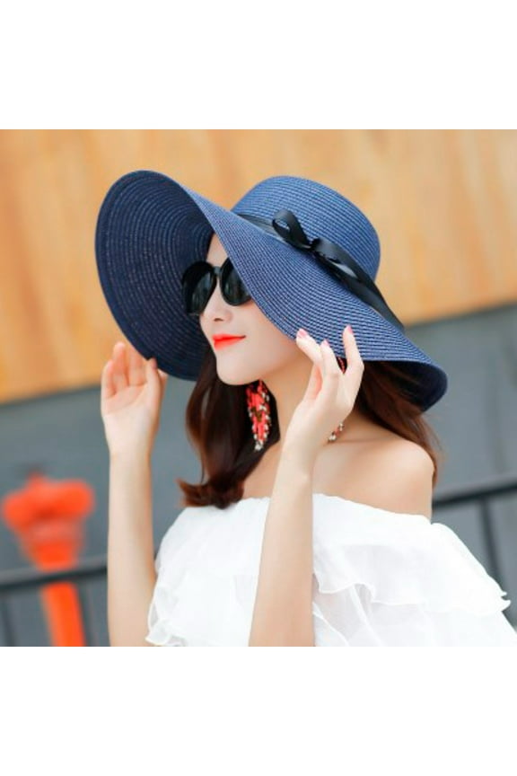 Women Big Brim Straw Hat Sun Floppy Wide Brim Hats Bowknot Folding Beach Cap Wide Rim Hat Wide Hat Womens Top Hat Womens Visors No Headache Adapt A Caps Womens Fedoras A Ha Summer Sombrero Hat Camping