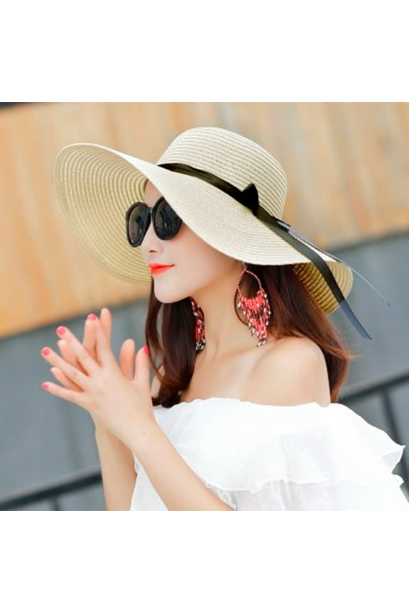 Women Big Brim Straw Hat Sun Floppy Wide Brim Hats Bowknot Folding Beach Cap Wide Rim Hat Wide Hat Womens Top Hat Womens Visors No Headache Adapt A Caps Womens Fedoras A Ha Summer Sombrero Hat Camping