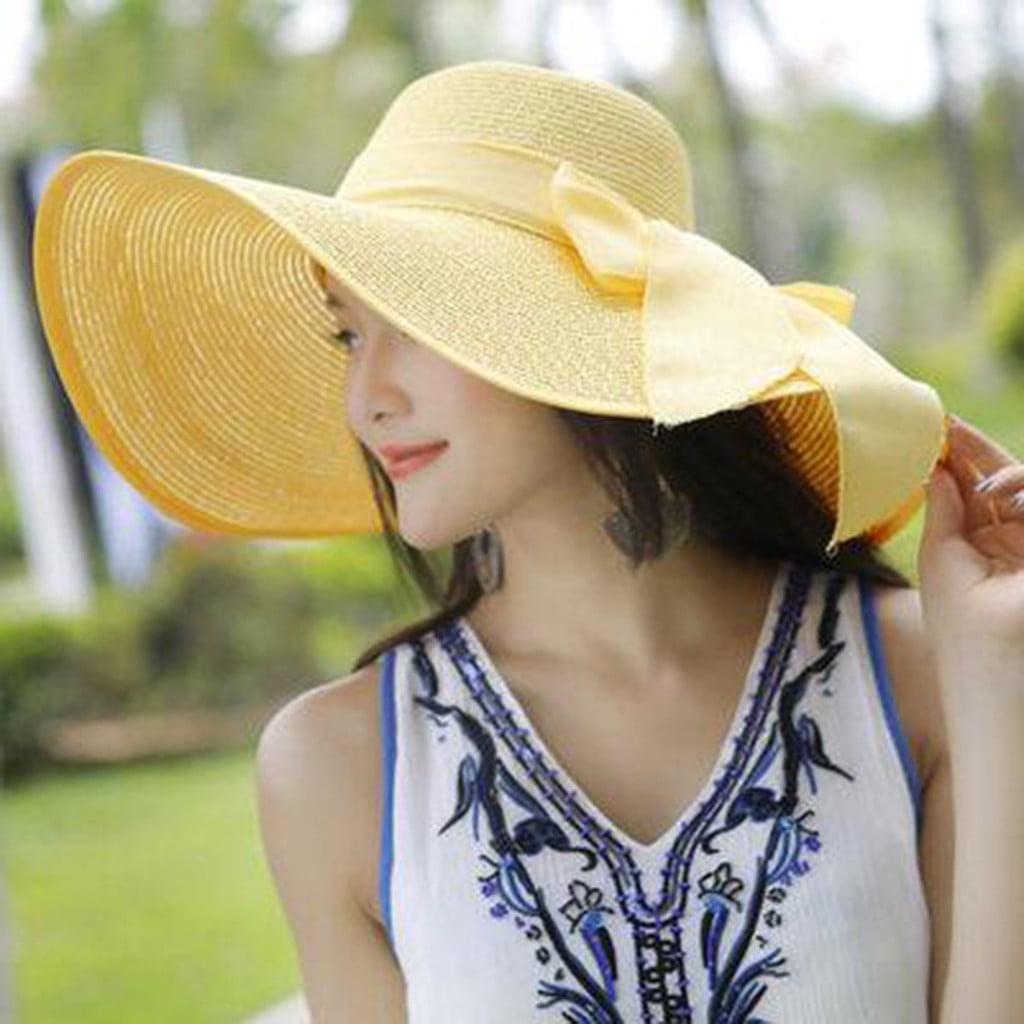 Women Big Brim Straw Hat Sun Floppy Wide Brim Hats New Bowknot