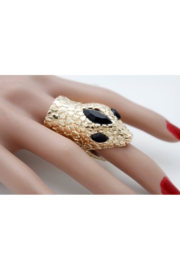 Women Big Fashion Jewelry Statement Goldr Metal Ring Bling Snake Head Hip Hop