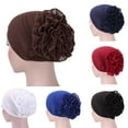 thumbnail image 1 of Women Big Flowers Solid Ruffle Cancer Chemo Elegant Hat Beanie Turban African Head Scarf Wrap Cap, 1 of 3