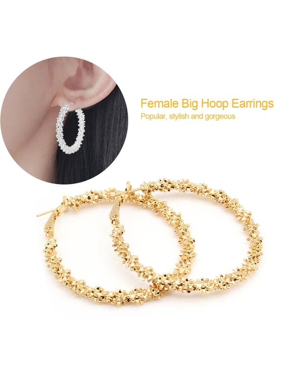 Women Big Hoop Earrings Large Loop Circle Alloy Jewelry Ear Rings (Gold)