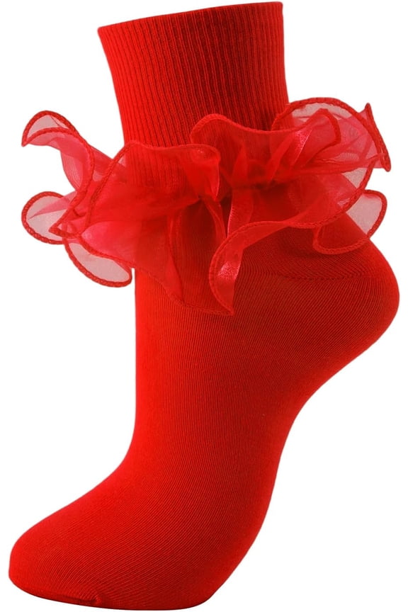 Women Big Ruffle Ankle Socks Adult Double Lace Frilly Socks Fold Cuff Cotton Ruffled Dress Crew Bobby Bride Sock