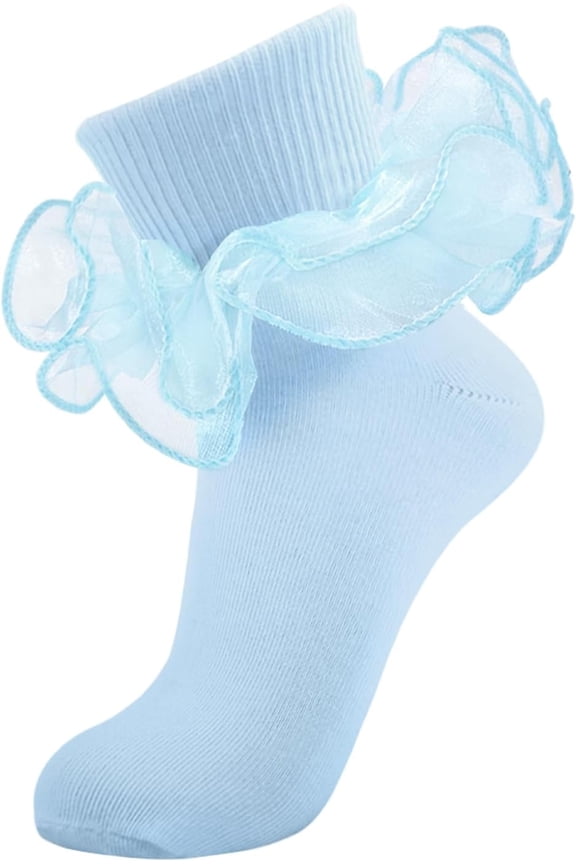 Women Big Ruffle Ankle Socks Adult Double Lace Frilly Socks Fold Cuff Cotton Ruffled Dress Crew Bobby Bride Sock
