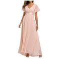 thumbnail image 1 of Women Big Swing V Neck Chiffon Elastic Banquet Bridesmaid Evening Dress, 1 of 6