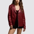 thumbnail image 1 of Women Biker Jackets Faux Leather Long Sleeve Motorcycle Jacket Zip up Cropped Outerwear Coat Wine L, 1 of 5