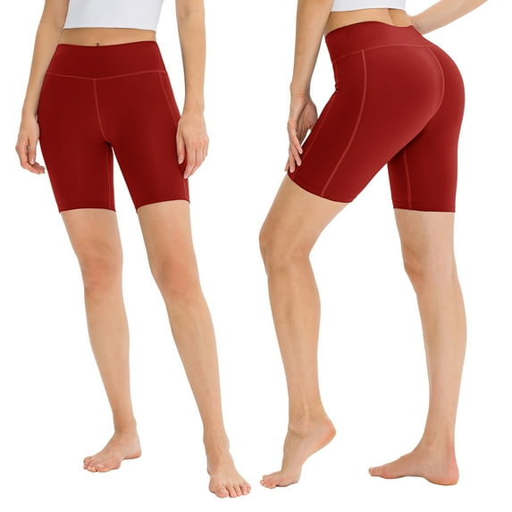 Women Biker Shorts High Waisted Buttery Soft Tummy Control Shorts Workout Yoga Shorts Buttery Soft Solid Stretch Cheerleader Running Dance Volleyball Short Pants for Running Cycling,S-2XL Red