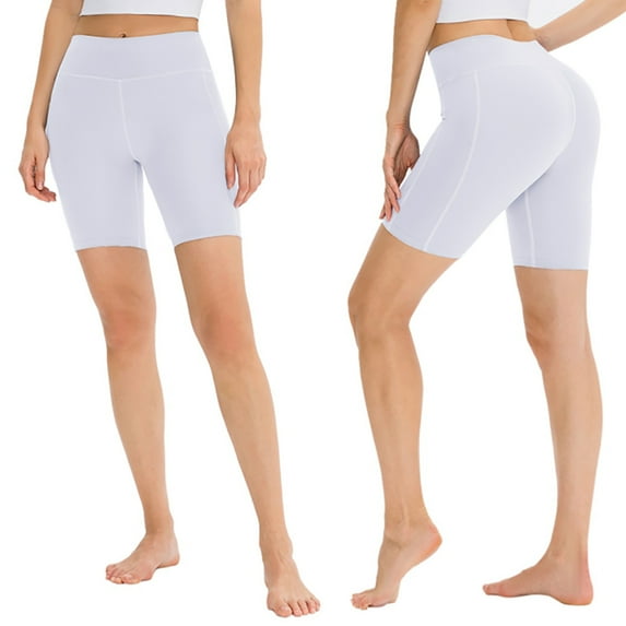 Women Biker Shorts High Waisted Buttery Soft Tummy Control Shorts Workout Yoga Shorts Buttery Soft Solid Stretch Cheerleader Running Dance Volleyball Short Pants for Running Cycling,S-2XL White
