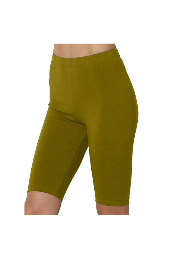 Women Biker Shorts - Women's Plus Size Solid Stretch High Waist Workout Running Yoga Shorts Elastic Waist Pull on Above Knee Bermuda Short Leggings New Brown XXL