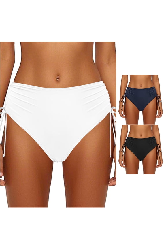 Women Bikini Bottoms Bikini Bottoms Full Coverage White Mid Rise High Leg Bikini Bottom Bathing Suit Bottoms
