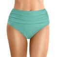 thumbnail image 1 of Women Bikini Bottoms High Waist Ruched Drawstring Solid Color Nylon Spandex Beach Swimming Pool Wear, 1 of 5