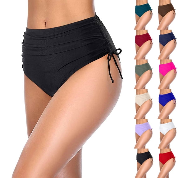 Women Bikini Bottoms Sexy Ruched Swim Bottom Swimsuit High Waist Half Coverage Tankini Shorts Black S