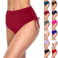 thumbnail image 1 of Women Bikini Bottoms Sexy Ruched Swim Bottom Swimsuit High Waist Half Coverage Tankini Shorts Wine S, 1 of 4