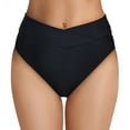thumbnail image 1 of Women Bikini Bottoms Solid Color High Waisted Full Coverage Bathing Suit Lightweight Ruched Scrunch Swim Bottom Black XXL, 1 of 8