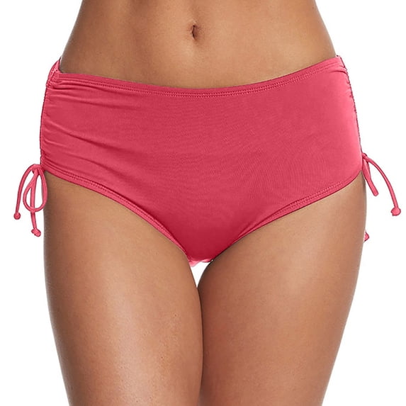 Women Bikini Bottoms Tummy Control High Waisted Bathing Suit Comfortable Ruched Scrunch Swimsuit Bottom Pink M