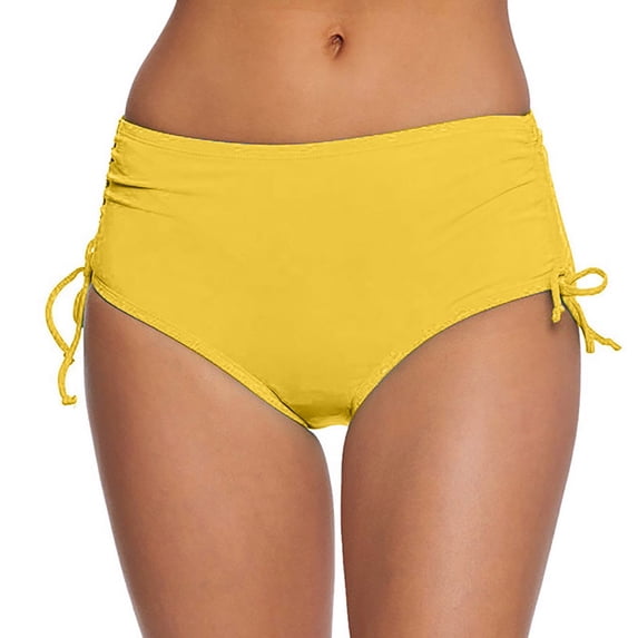 Women Bikini Bottoms Tummy Control High Waisted Bathing Suit Comfortable Ruched Scrunch Swimsuit Bottom Yellow XL