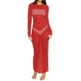 thumbnail image 1 of Women Bikini Cover Long Sleeve Dress with Pearl Decoration, See Through Skinny Version Clothing, 1 of 2