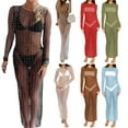 thumbnail image 1 of Women Bikini Cover Long Sleeve Dress with Pearl Decoration, See Through Skinny Version Clothing, 1 of 3
