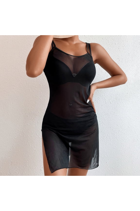 Women Bikini Drawstring Waist Knot Mesh Cover Up Without Lingerie Split Fork Dress Beach Wrap Bikini Shiny Wraps Cover Ups For Swimwear Tie Skirt Swimsuit Cover up Bathing Suit Cover up Women plus