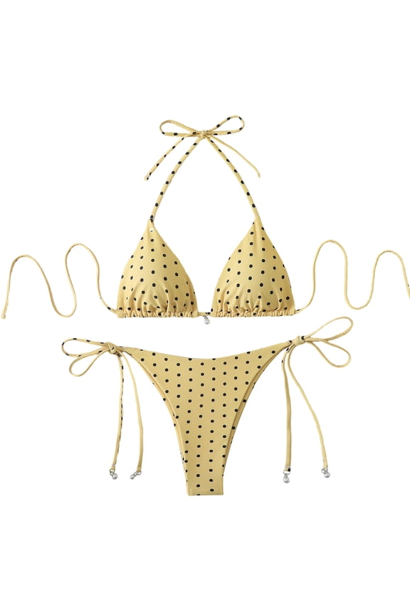 Women Bikini High Waisted Polka Dot 2 Piece Triangle Halter Bathing Suits Push Up Tie Side Womn Swimsuit Sets