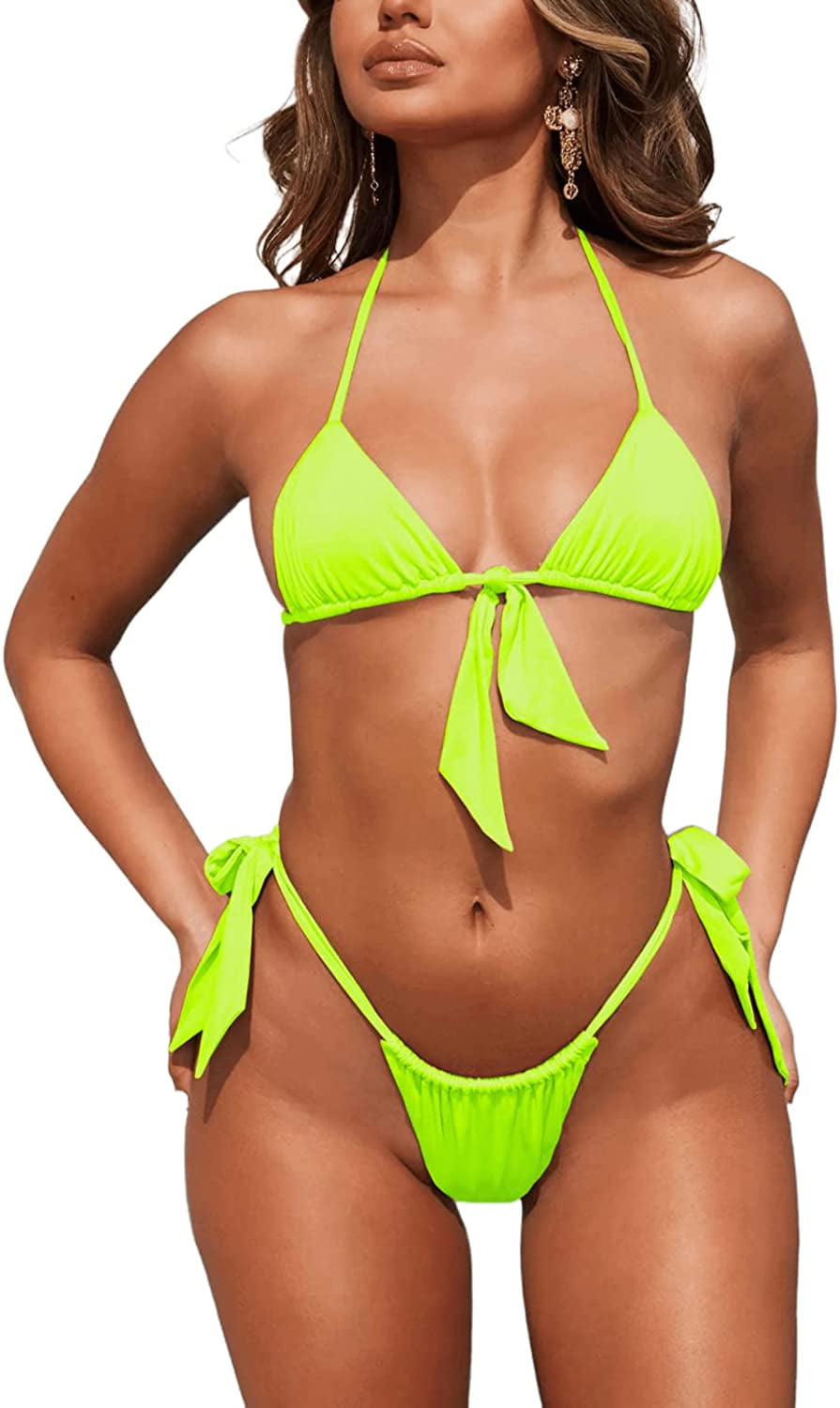Viottiset Women's Halter 2PCS Swimsuit Brazilian Thong Triangle Bikini Set  Sexy Push Up, Army Green, Small : : Clothing, Shoes & Accessories