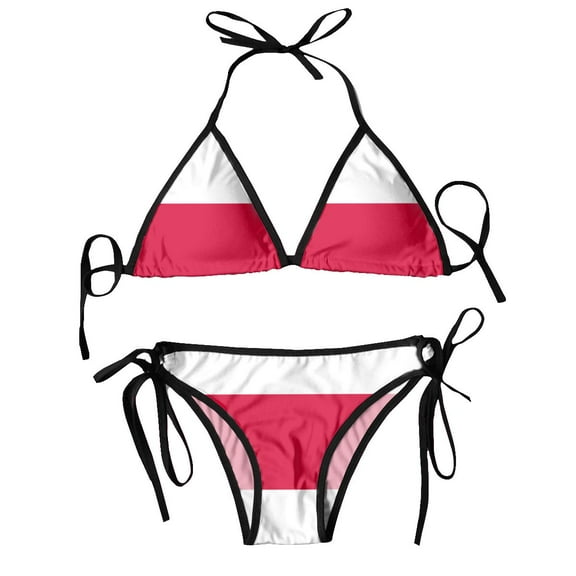 Women Bikini Set Bra Halter Thong Swimsuit Beachwear Bathing Poland Flag