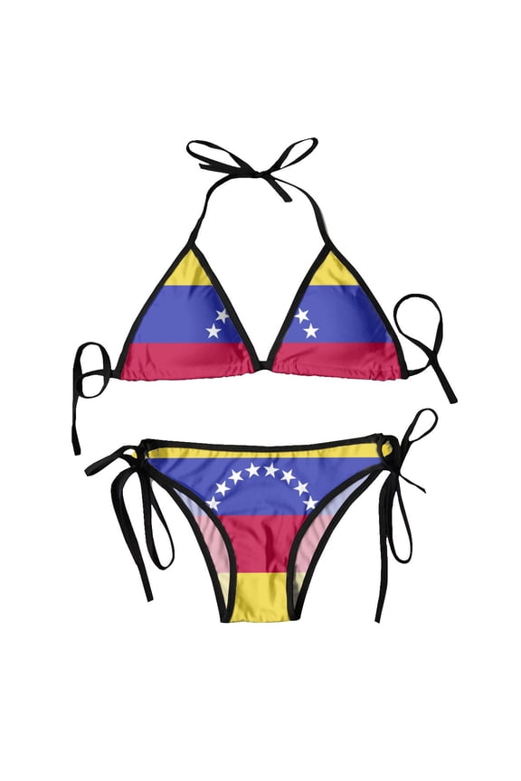 Women Bikini Set Bra Halter Thong Swimsuit Beachwear Bathing Venezuela Flag