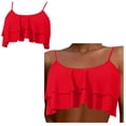 thumbnail image 1 of Women Bikini Top Padded Scoop Neck Swim Bathing Bra Ruffle Women's Swim Tops Red Bikini Tops, 1 of 3
