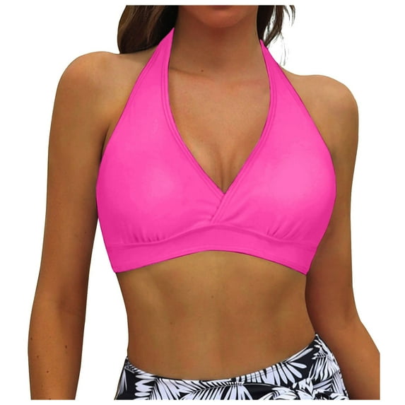 Women Bikini Top Push Up Swimsuit Top Removable Padded Bra V Neck Backless Design Beach Summer Swimwear