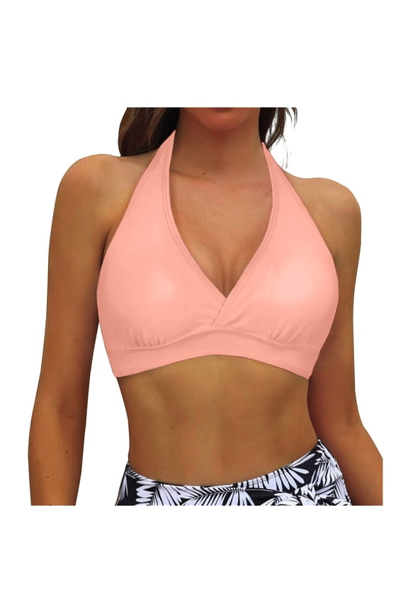 Women Bikini Top Push Up Swimsuit Top Removable Padded Bra V Neck Backless Design Beach Summer Swimwear