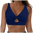 thumbnail image 1 of Women Bikini Top V Neck Push Up Swimsuit Top Bra Padded Bathing Suit 2027 Cut Out Twist Swimwear Tops (M, Dark Blue), 1 of 5