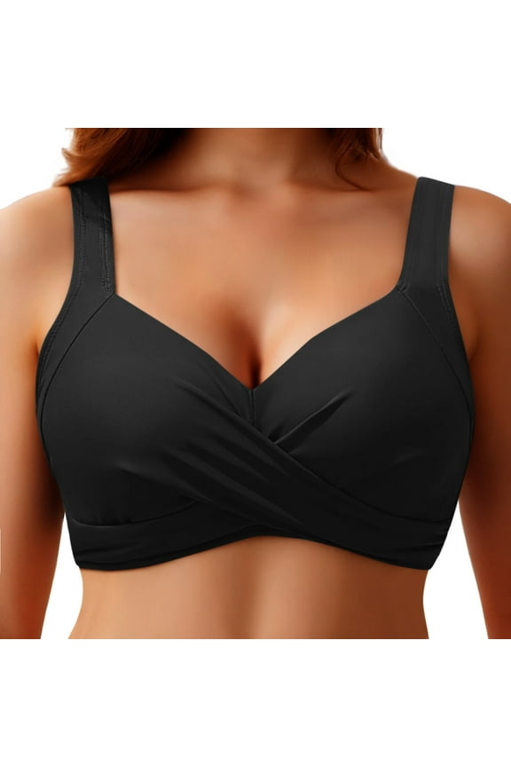 Women Bikini Tops Underwire Push Up Swim Top Only Bra Padded Bathing Suit Top Supportive Swimsuit Tops Beach Swimwear Black XXL