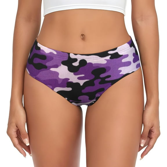 Women Bikini Underwear Purple Camouflage Ladies Panties Hipster Briefs Undies X-Large