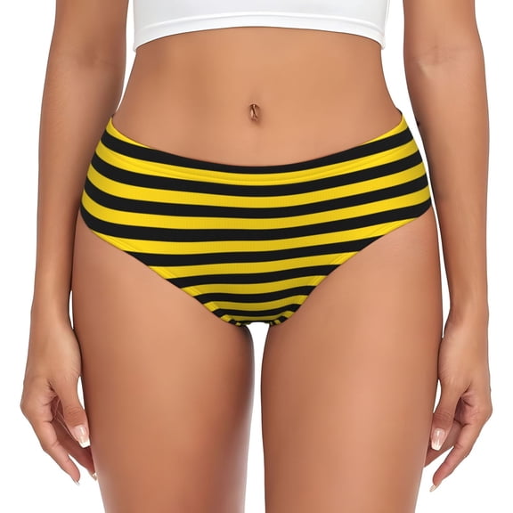 Women Bikini Underwear Yellow-Black-Bee-Stripes Ladies Panties Hipster Briefs Undies X-Small